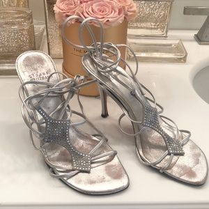 Stuart Weitzman Silver Ankle Strap Sandals Heels 6.5